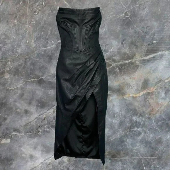 Aya Leather Midi Dress in Black NBD Women